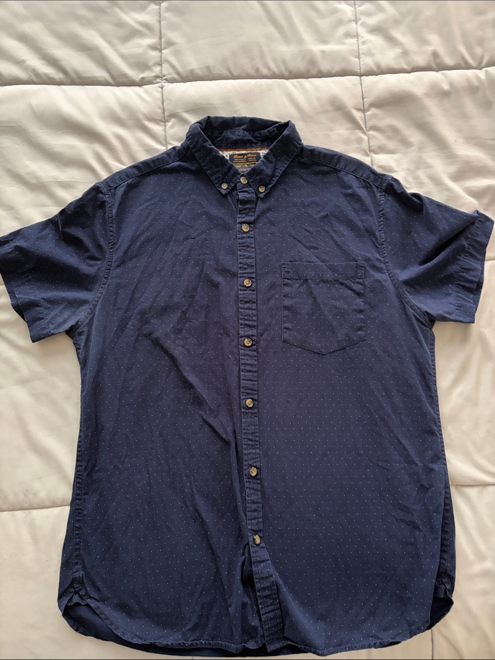 Denim & Flower Navy Short-Sleeve Button-Down with Tiny Dot Pattern